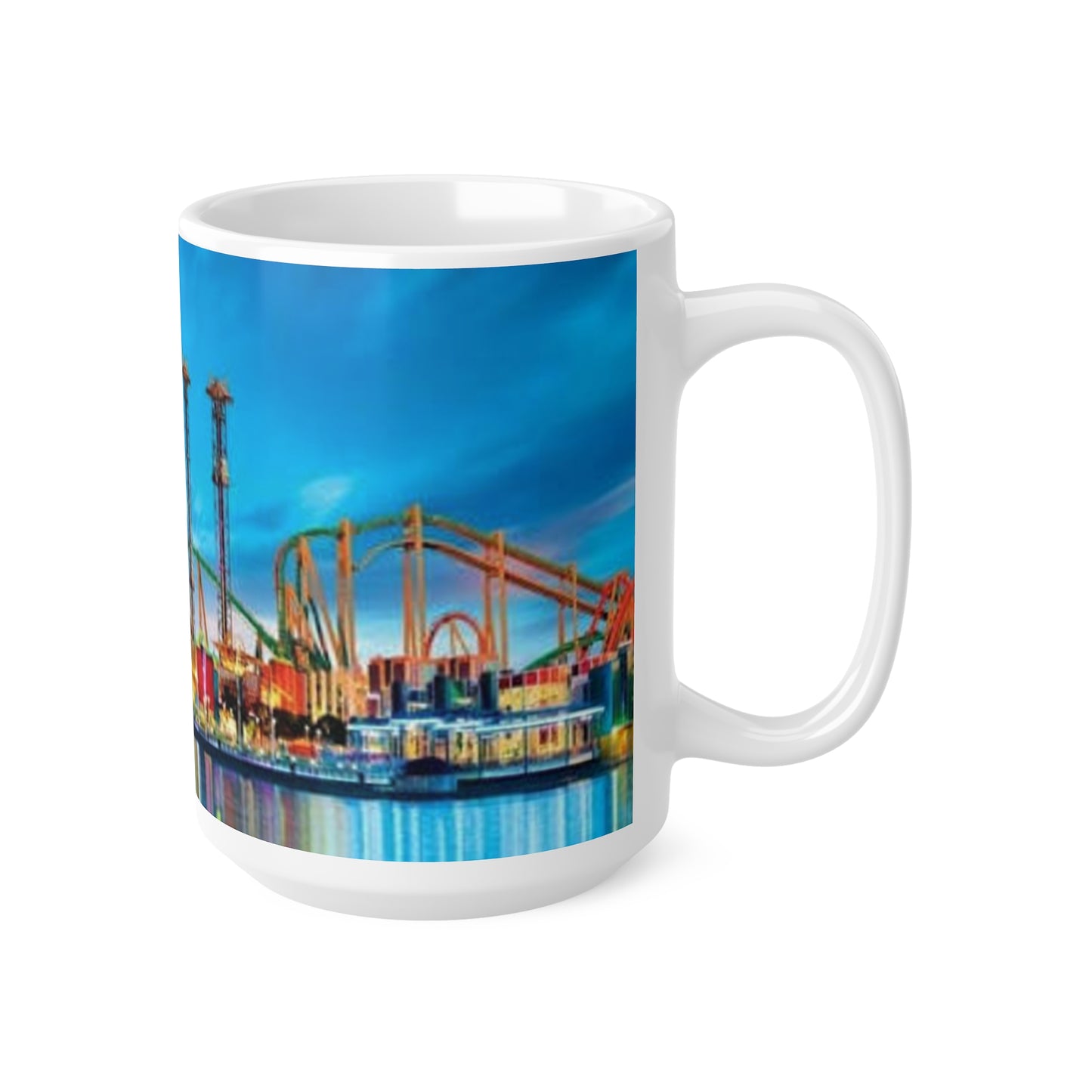 Orlando Theme Park Nightscape Ceramic Mug — Colorful Roller Coaster Skyline (11oz & 15oz)