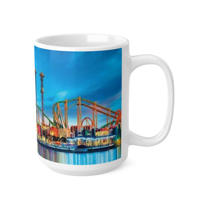 Orlando Theme Park Nightscape Ceramic Mug — Colorful Roller Coaster Skyline (11oz & 15oz)