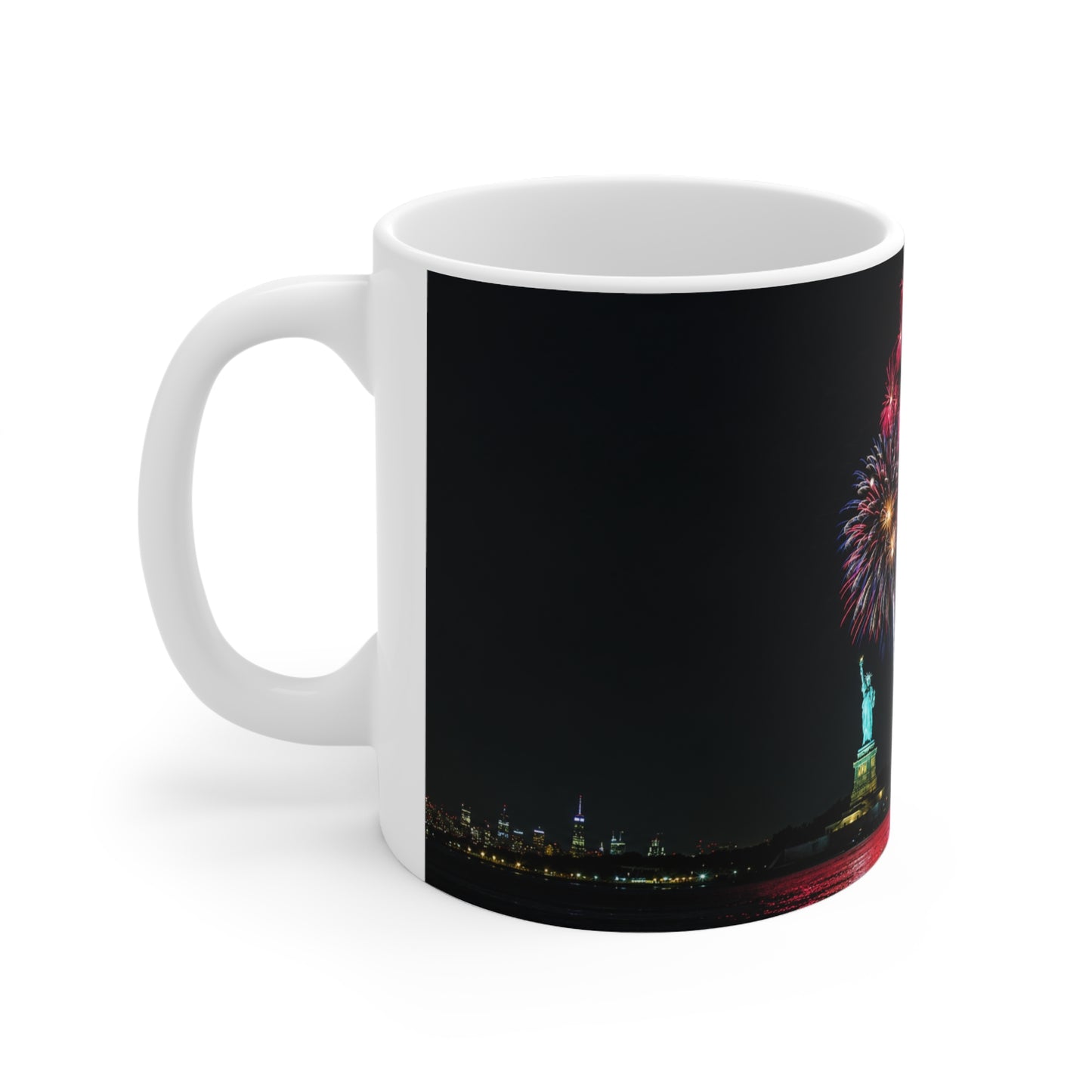 Statue of Liberty Fireworks Mug — Patriotic New York City Coffee Cup (11oz & 15oz)