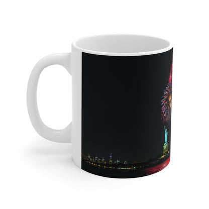 Statue of Liberty Fireworks Mug — Patriotic New York City Coffee Cup (11oz & 15oz)