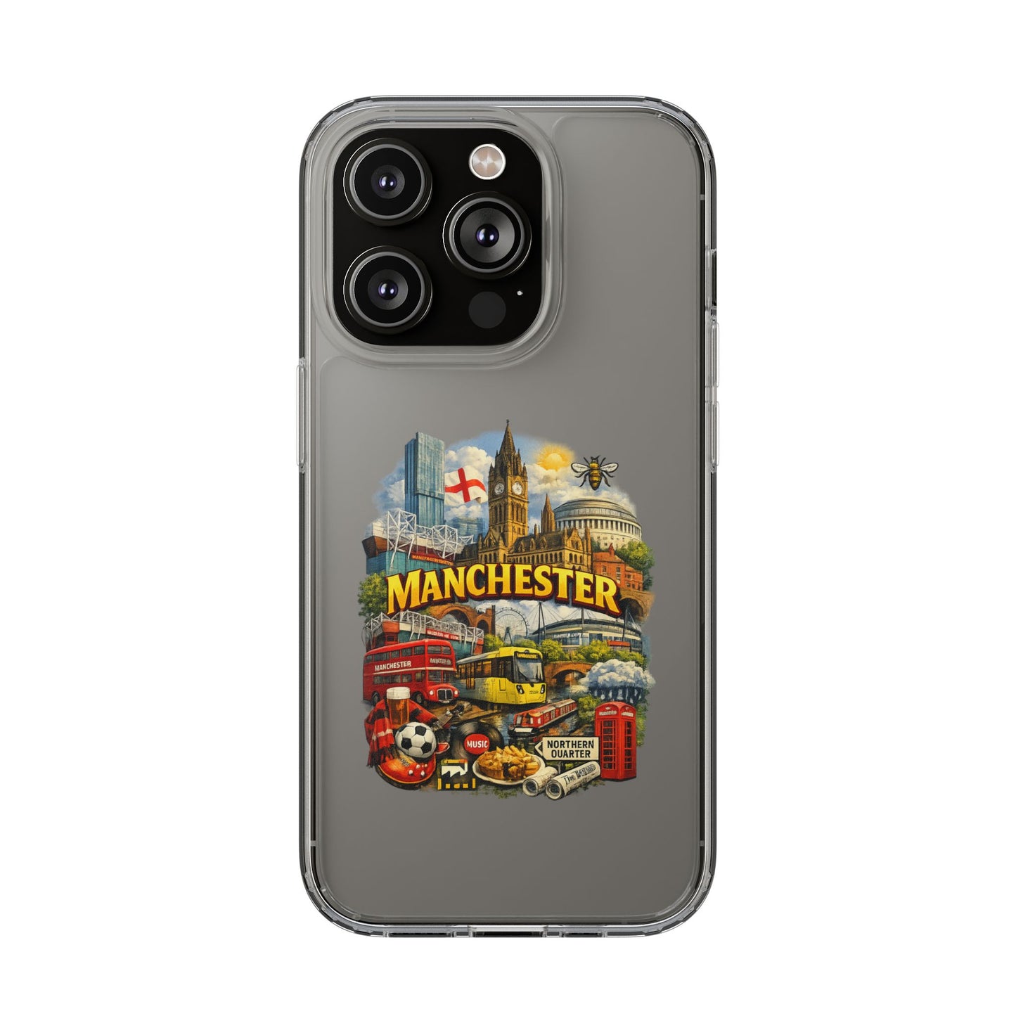 Manchester Landmark Clear Phone Case — Cityscape Collage Design