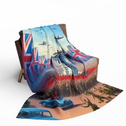 Union Jack Victory Fleece Blanket — Vintage WWII London Memorial Scene