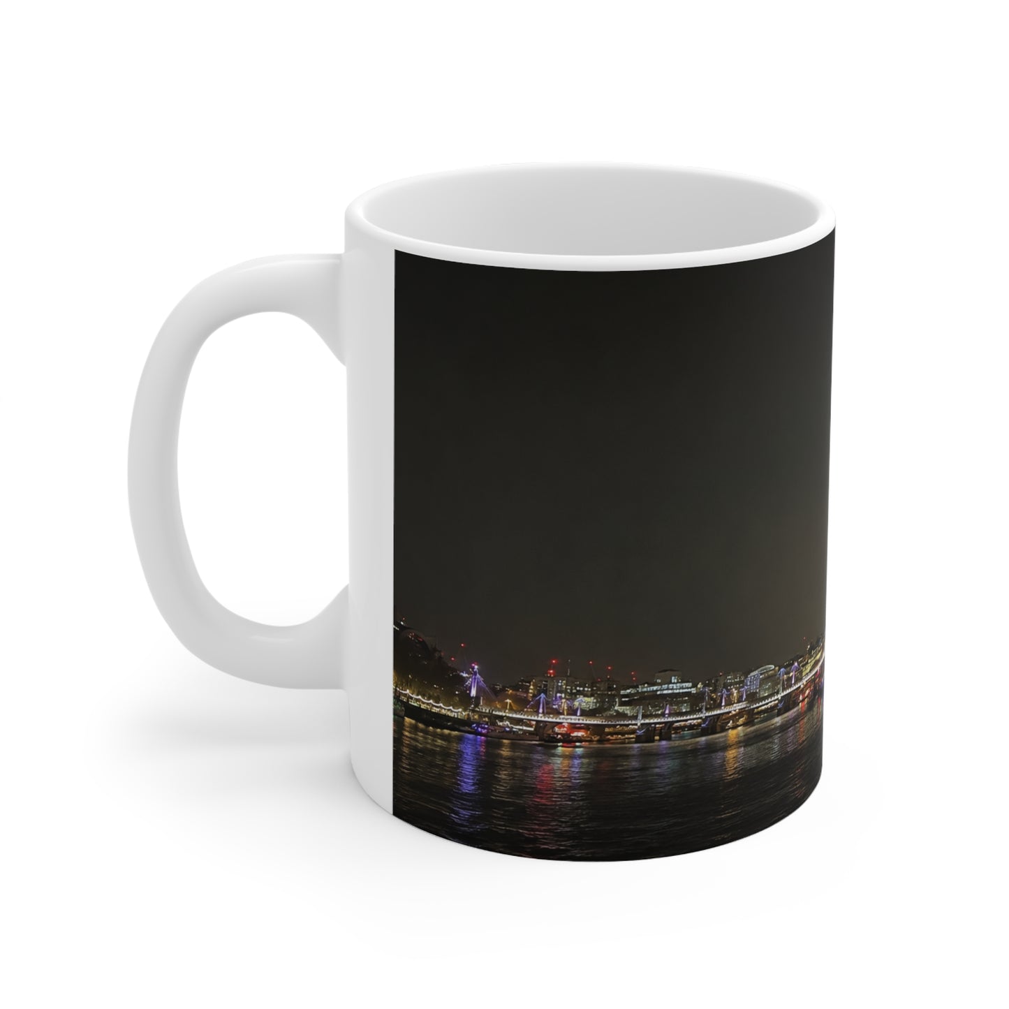 London Eye Nightscape Ceramic Mug — Pink London Eye & River Thames Coffee Cup (11oz & 15oz)