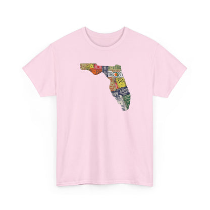 Florida License Plate Map T-Shirt — Vintage State Silhouette Tee