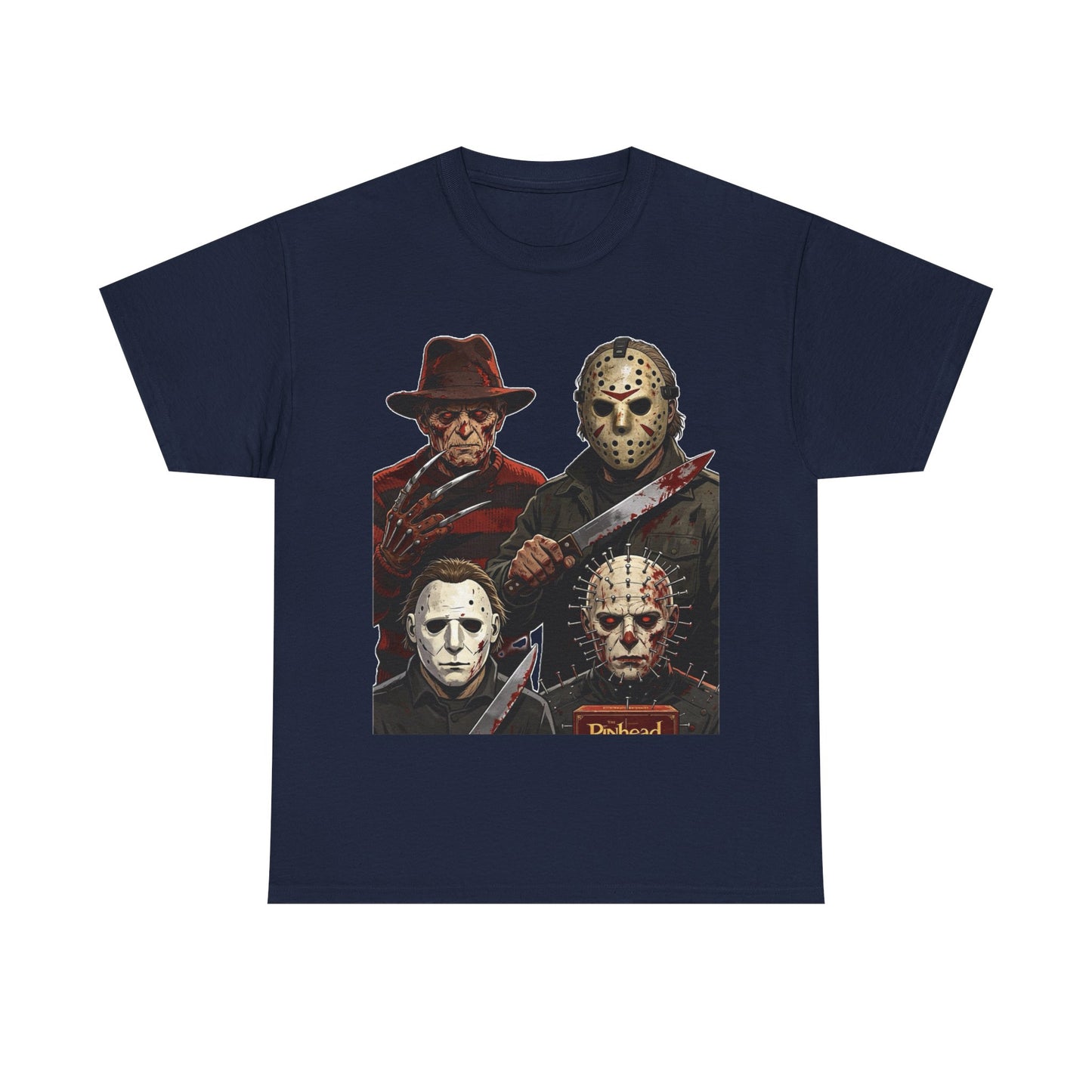 Horror Icons T-Shirt — Freddy, Jason, Michael & Pinhead Slasher Collage
