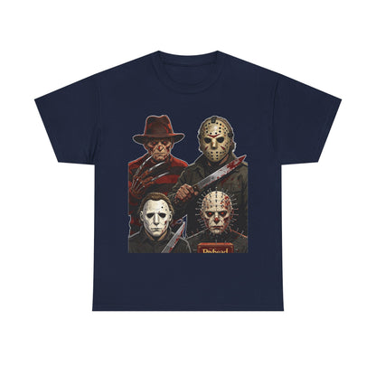 Horror Icons T-Shirt — Freddy, Jason, Michael & Pinhead Slasher Collage