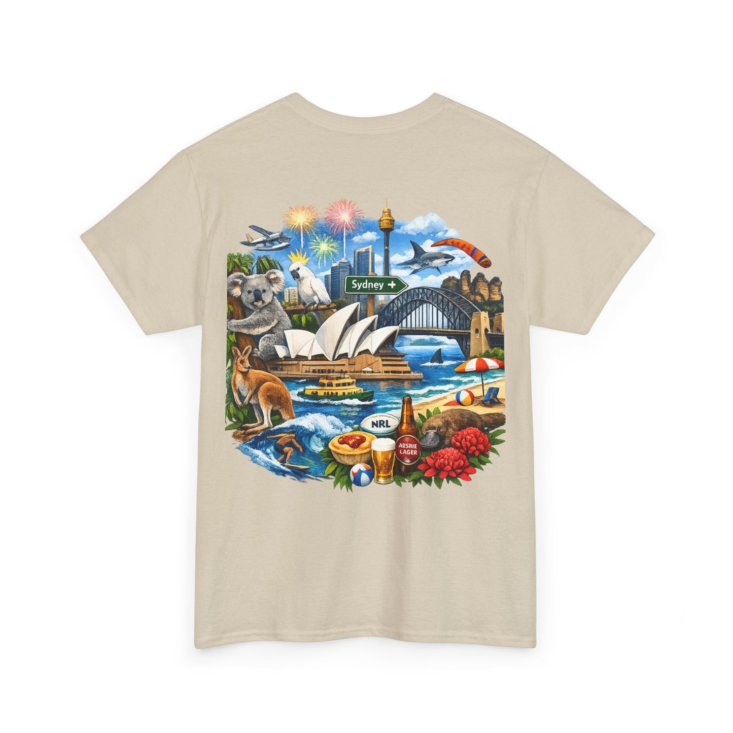 T-Shirt — Sydney Landmark Collage Tee (Opera House, Harbour Bridge, Koala & Beach Scene)