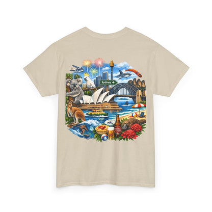 T-Shirt — Sydney Landmark Collage Tee (Opera House, Harbour Bridge, Koala & Beach Scene)