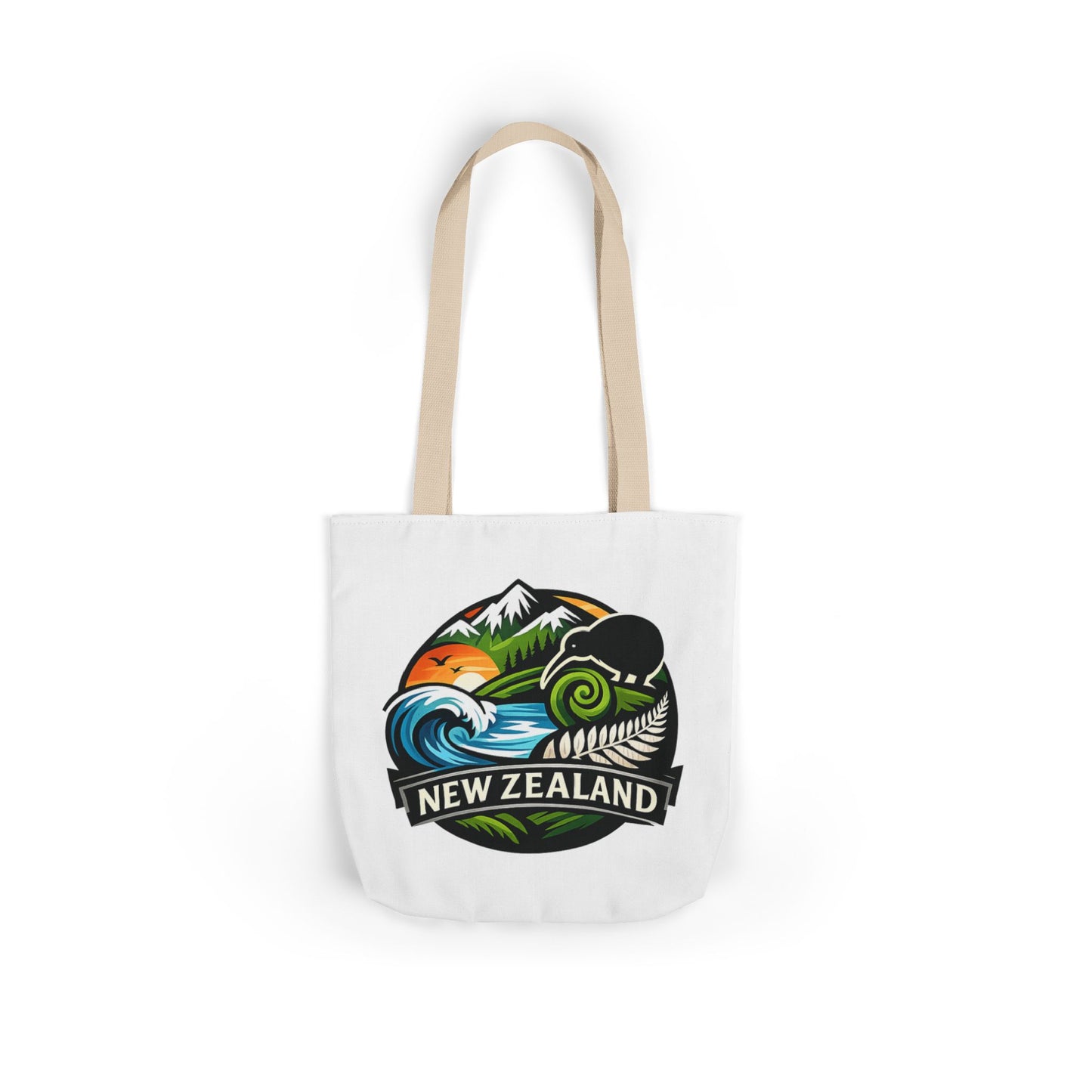 New Zealand Scenic Tote Bag — Kiwi, Mountains & Waves Canvas Tote