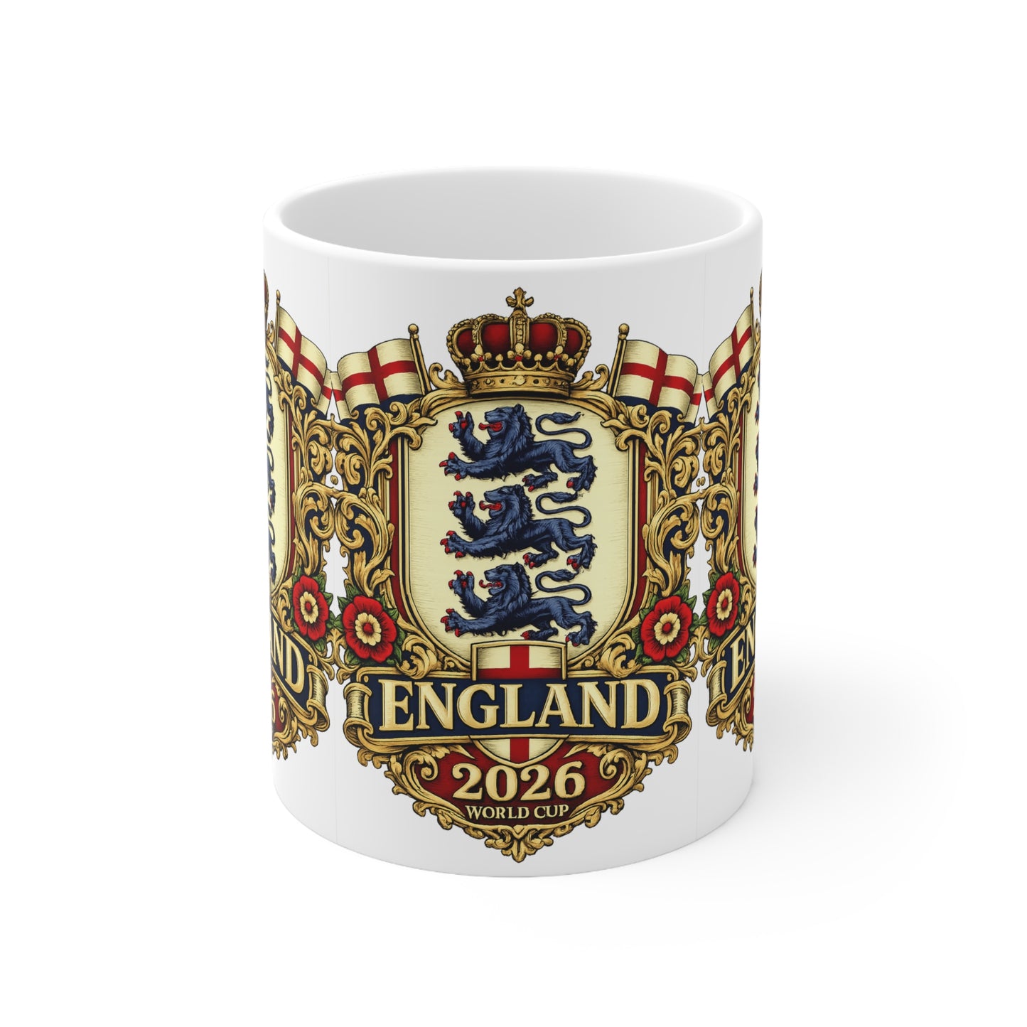 England 2026 World Cup Ceramic Mug — Vintage Three Lions Coffee Cup (11oz & 15oz)