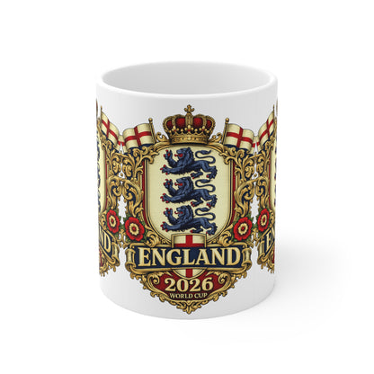 England 2026 World Cup Ceramic Mug — Vintage Three Lions Coffee Cup (11oz & 15oz)