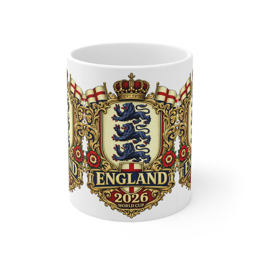 England 2026 World Cup Ceramic Mug — Vintage Three Lions Coffee Cup (11oz & 15oz)