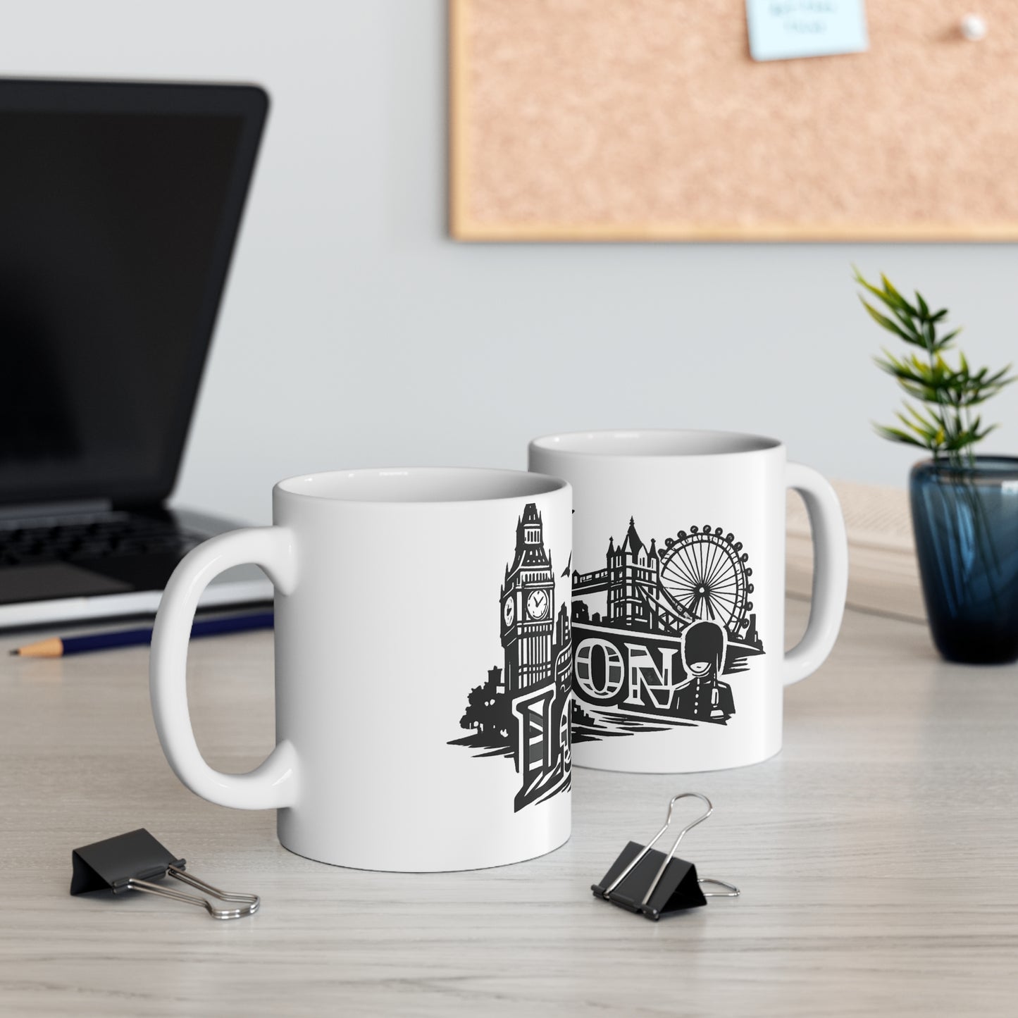 London Skyline Ceramic Mug — Black & White Cityscape Coffee Cup (11oz, 15oz)