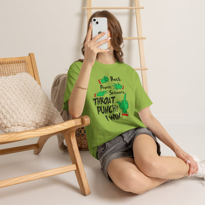 Funny Holiday Tee — "Rock. Paper. Scissors. Throat Punch! I Win" Graphic T-Shirt
