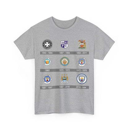 Manchester City Crest Timeline T-Shirt — Retro Club Crest History Tee