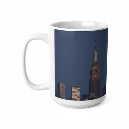 New York City Skyline Mug with Full Moon – NYC Nightscape Ceramic Coffee Cup (11oz, 15oz)