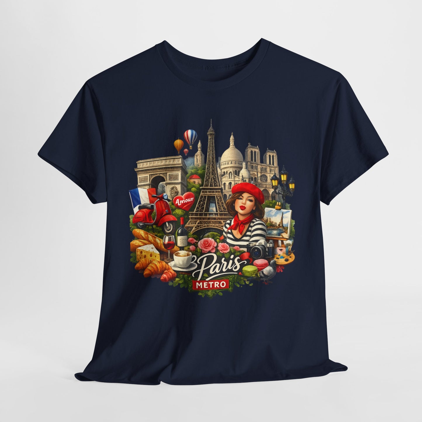 Paris Montage Tee — Eiffel Tower, Croissant & Metro Vintage Travel T‑Shirt