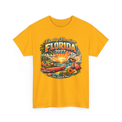 Florida Family Vacation 2027 T-Shirt — Retro Sunset Beach Design