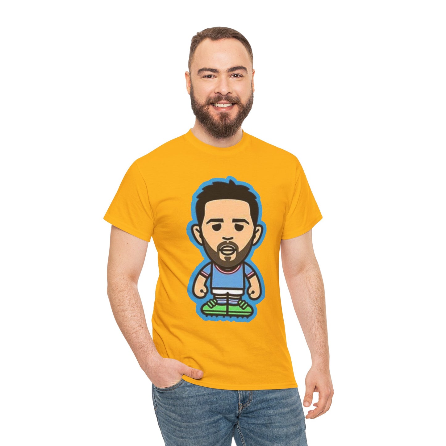 Bernardo Silva Manchester City Legend Graphic Tee — Player Cartoon Front & Tribute Poster Back