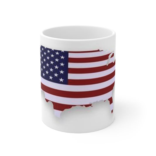 American Flag USA Map Ceramic Coffee Mug - Patriotic 11oz & 15oz