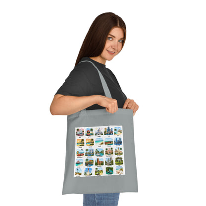 Florida City Landmarks Collage Cotton Tote – Vintage Travel Postcard Design