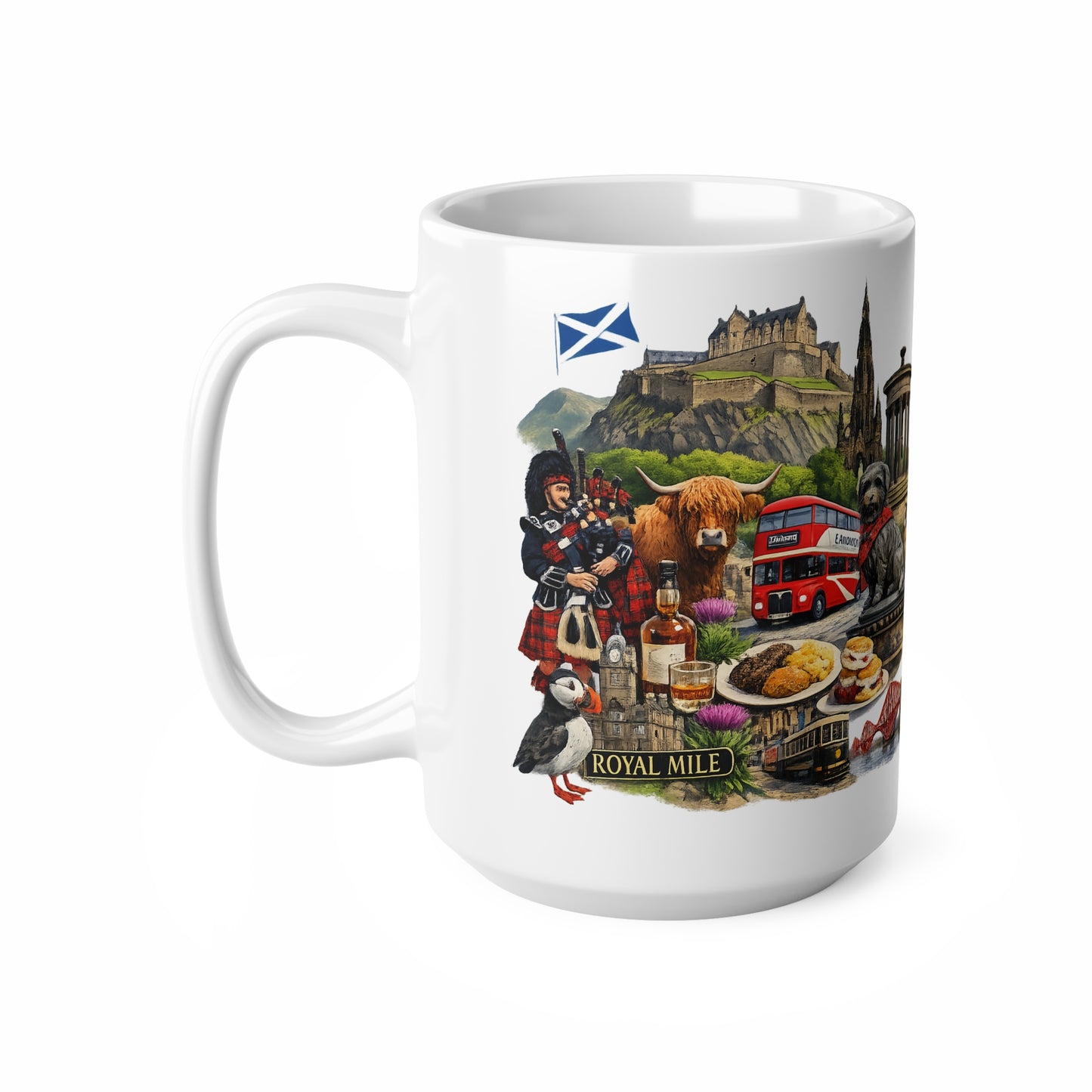 Scotland Souvenir Coffee Mug — Edinburgh Icons Collage (11oz & 15oz)