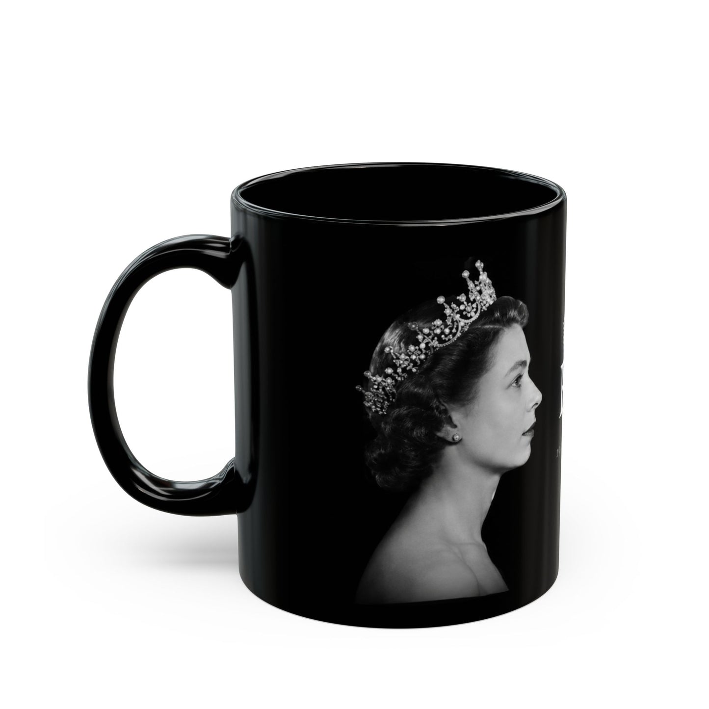 Queen Elizabeth II Memorial Black Mug – E II R Tribute Design (1926–2022)