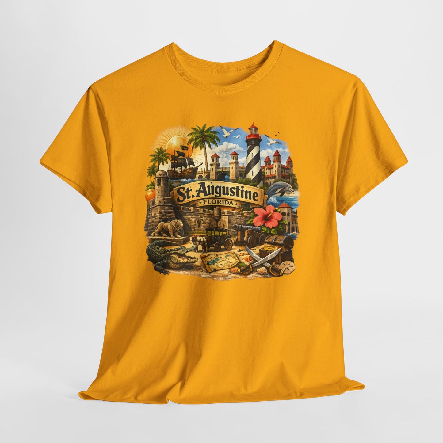 St. Augustine Florida Vintage Travel Tee — Retro Beach & Lighthouse Souvenir T-Shirt
