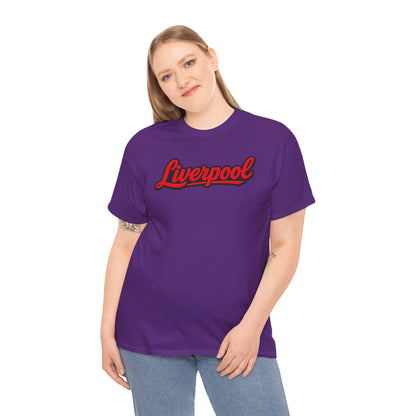 Liverpool Script T-Shirt — Retro Red Script Football Fan Tee