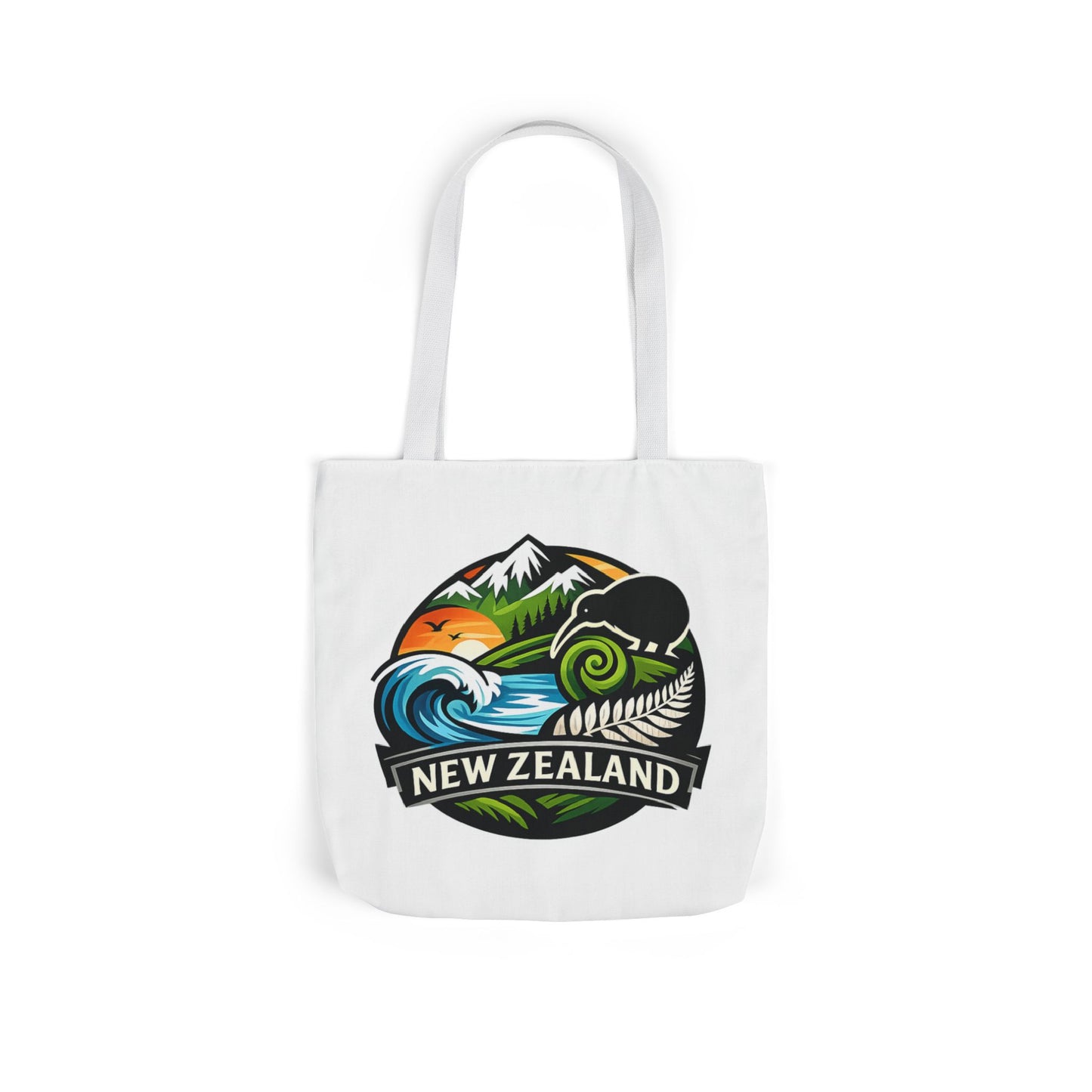 New Zealand Scenic Tote Bag — Kiwi, Mountains & Waves Canvas Tote