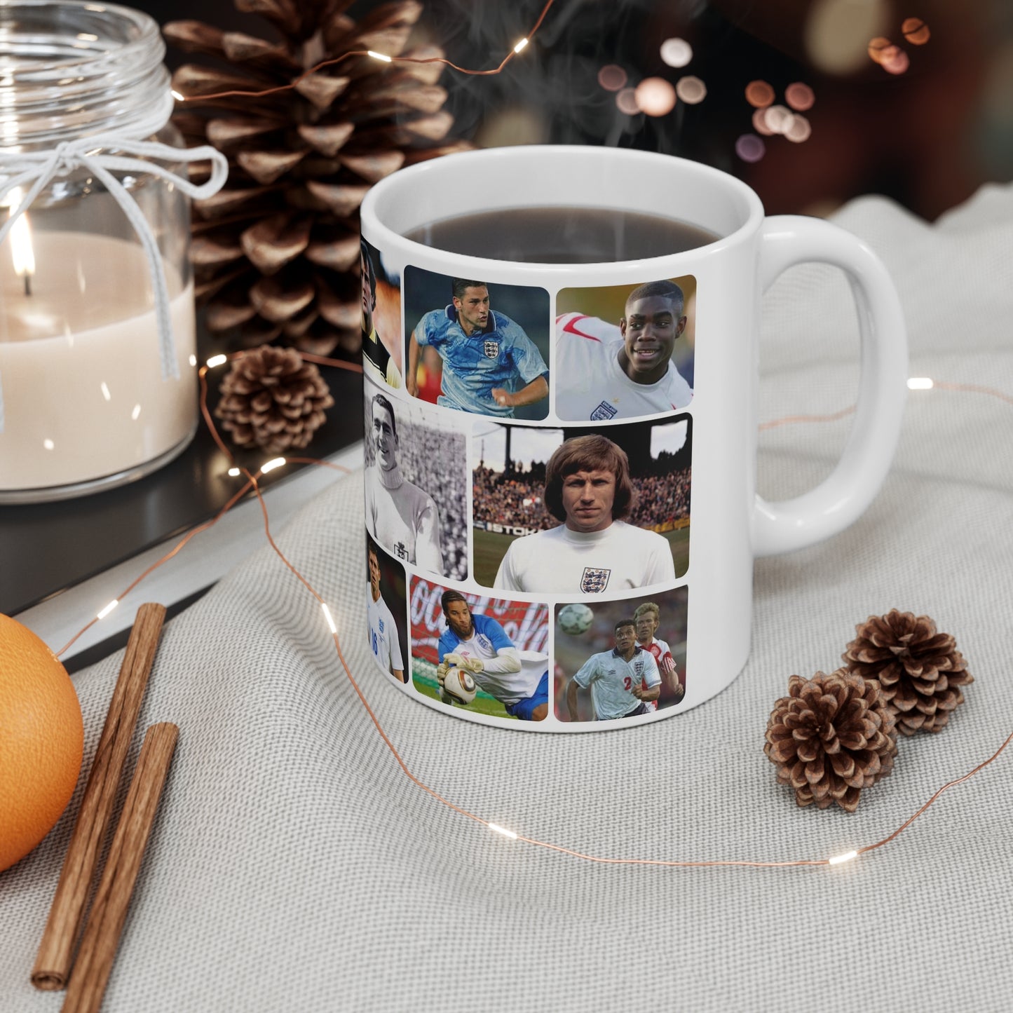Man City and England Football Legends Photo Collage Mug — Ceramic Coffee Cup (11oz/15oz)