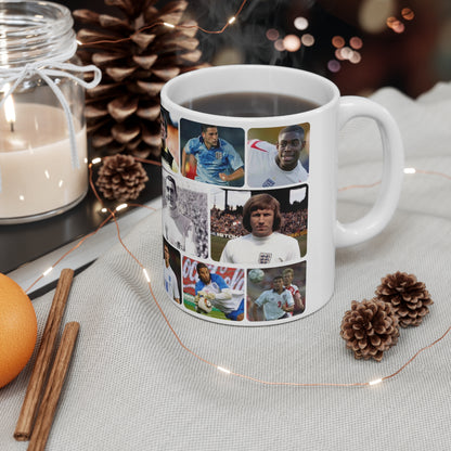 Man City and England Football Legends Photo Collage Mug — Ceramic Coffee Cup (11oz/15oz)