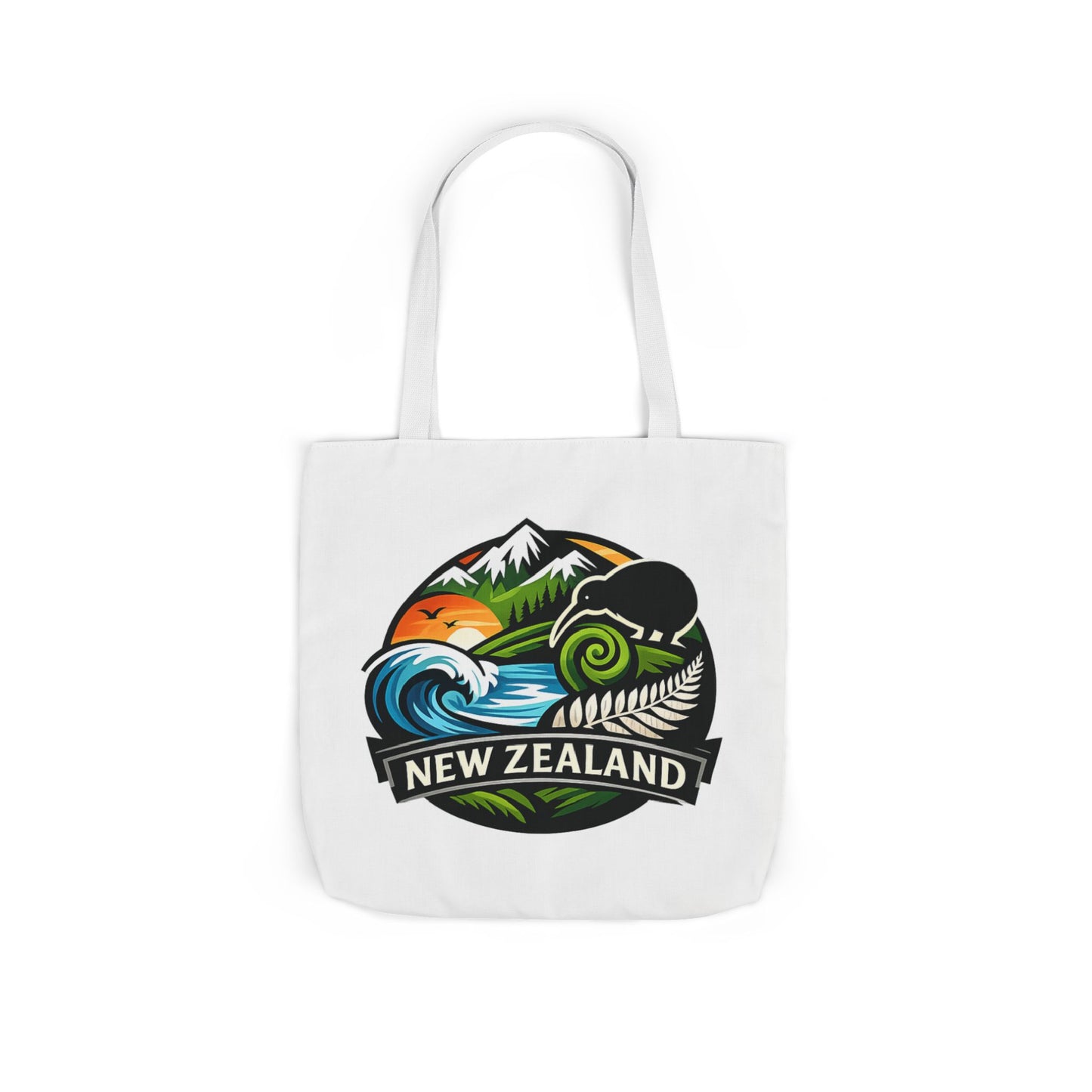 New Zealand Scenic Tote Bag — Kiwi, Mountains & Waves Canvas Tote