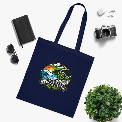 New Zealand Scenic Tote Bag — Kiwi, Fern & Mountain Cotton Shopper