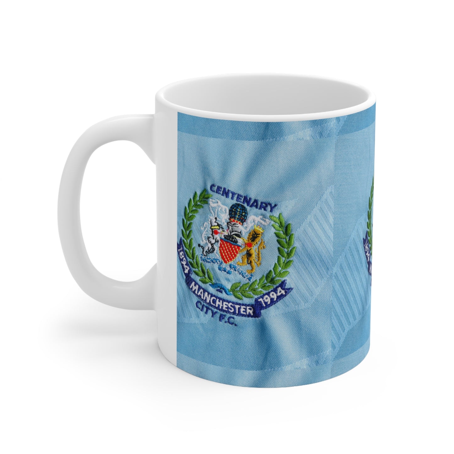 Manchester City Retro Crest Ceramic Mug — Centenary 1994 Sky Blue Coffee Cup (11oz/15oz)