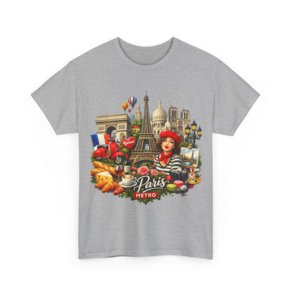 Paris Montage Tee — Eiffel Tower, Croissant & Metro Vintage Travel T‑Shirt