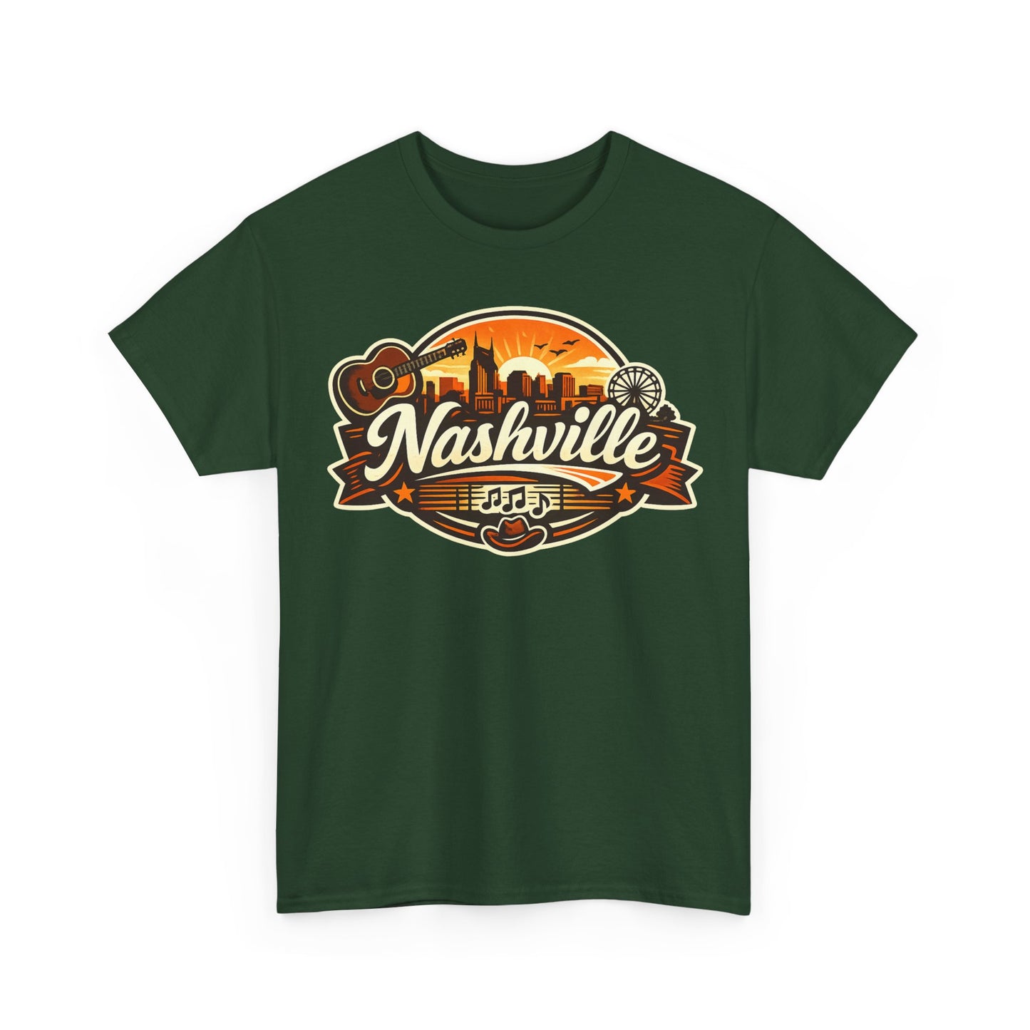 Nashville Skyline Guitar Tee – Retro Music City Souvenir Shirt