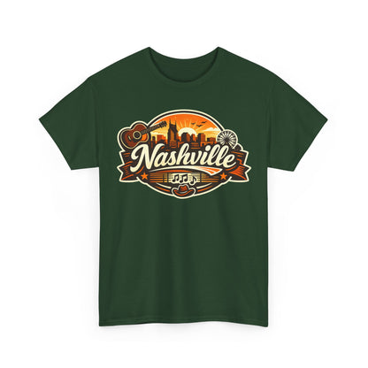 Nashville Skyline Guitar Tee – Retro Music City Souvenir Shirt