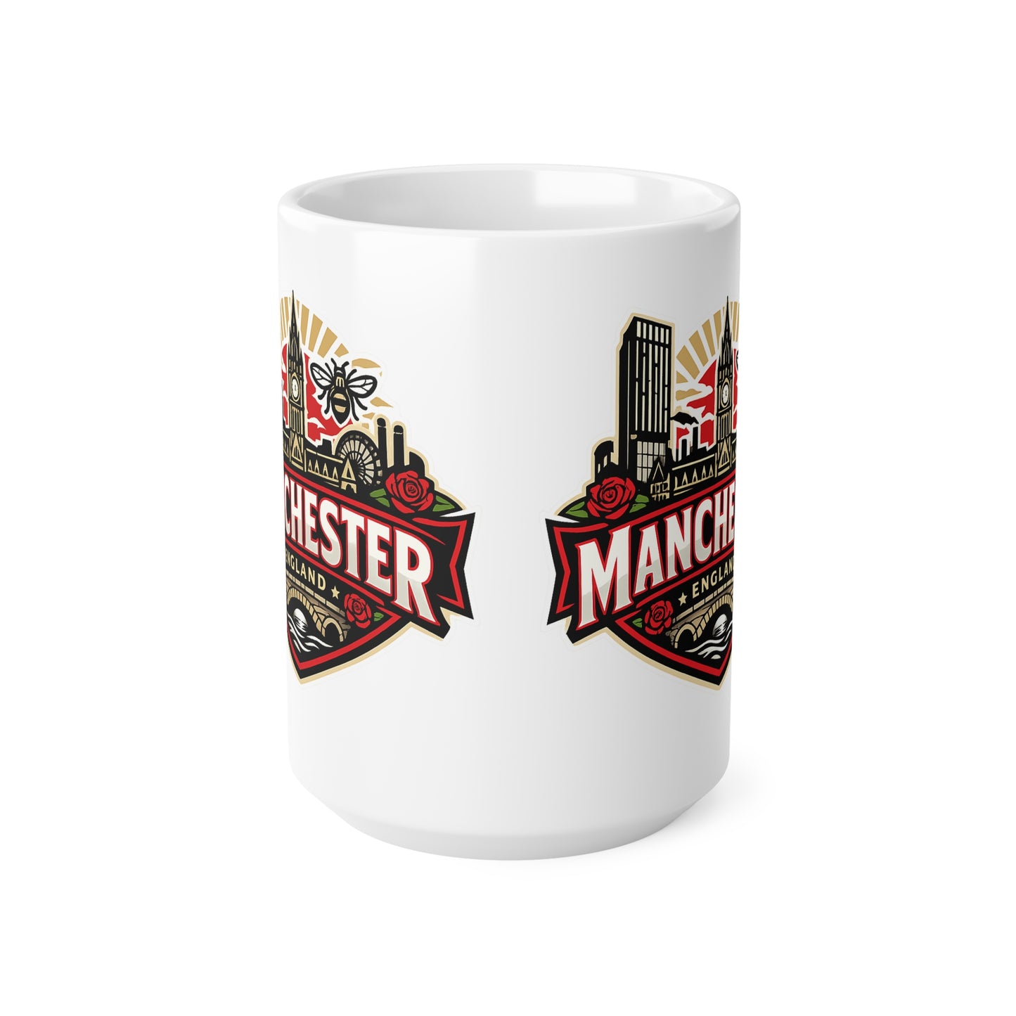 Manchester England Ceramic Coffee Cups, 11oz, 15oz