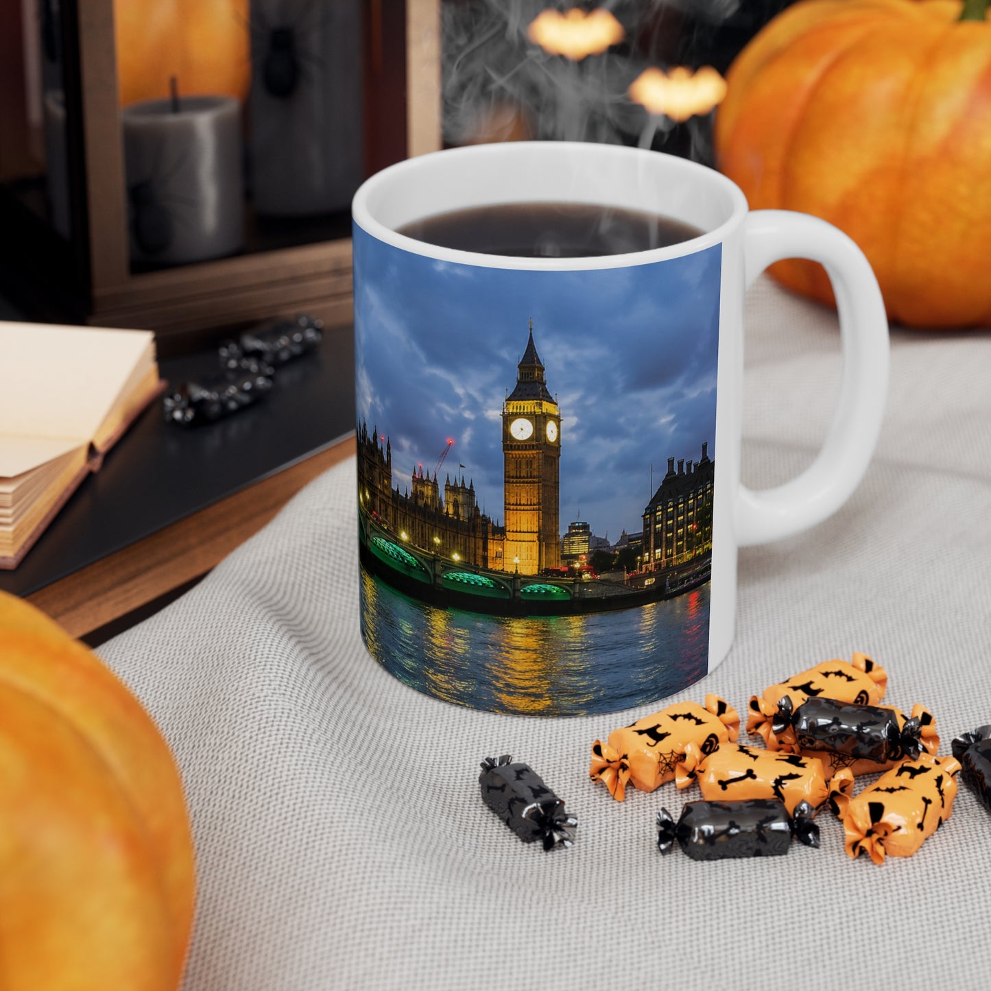 London Night Skyline Mug — Houses of Parliament & Westminster Bridge Ceramic Coffee Cup