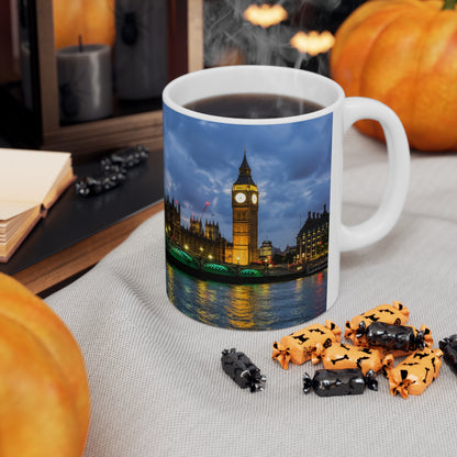 London Night Skyline Mug — Houses of Parliament & Westminster Bridge Ceramic Coffee Cup