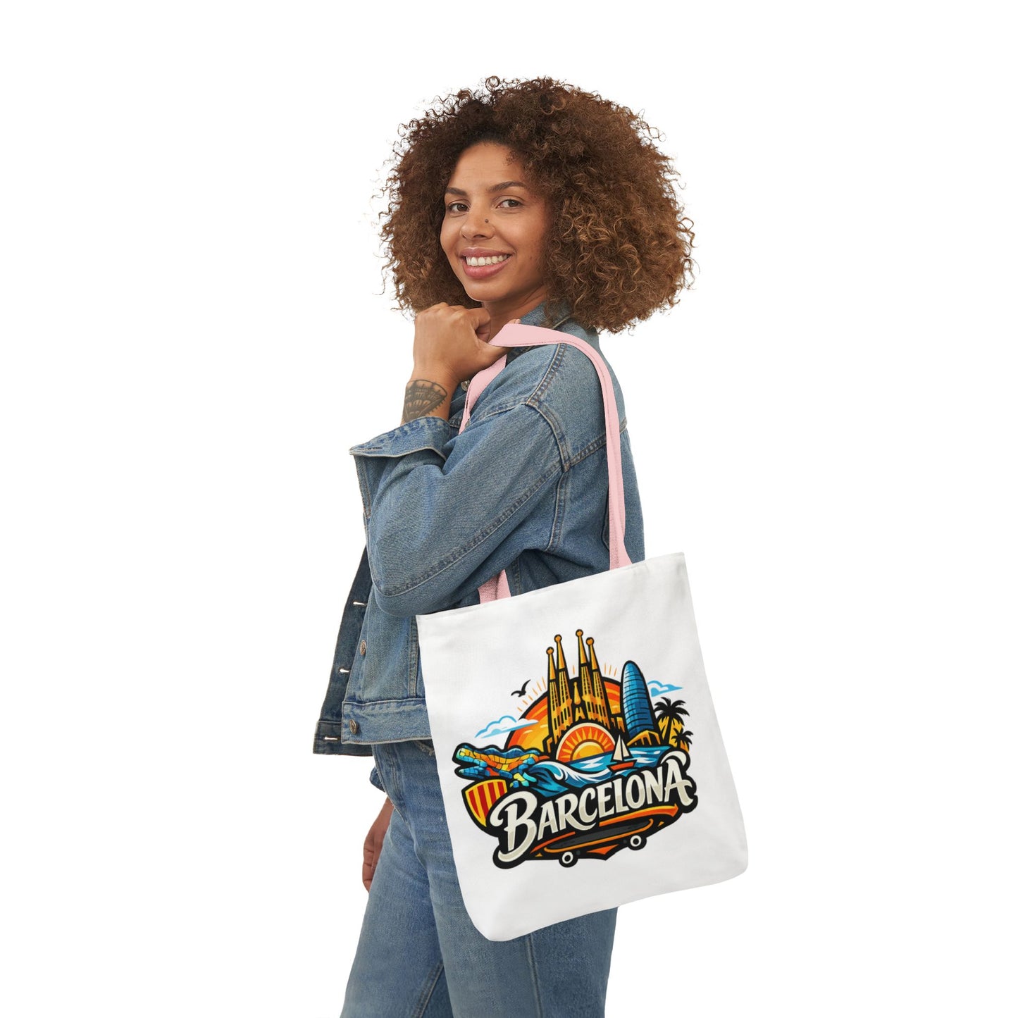 Barcelona Skyline Canvas Tote Bag — Colorful Travel Souvenir Tote