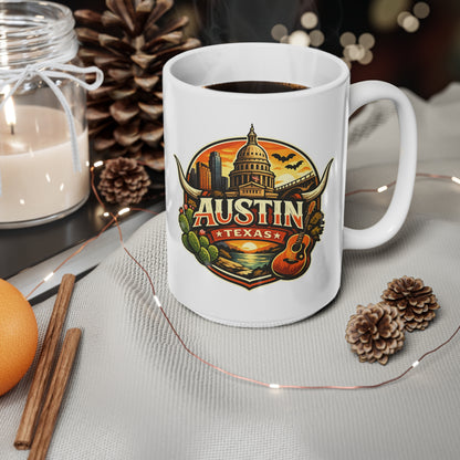 Austin Texas Coffee Mug — Vintage Capitol & Guitar Ceramic Mug (11oz/15oz)