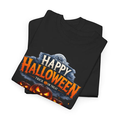 Halloween Horror T-Shirt – 'Happy Halloween' Pumpkin Front & Creepy Doll Back
