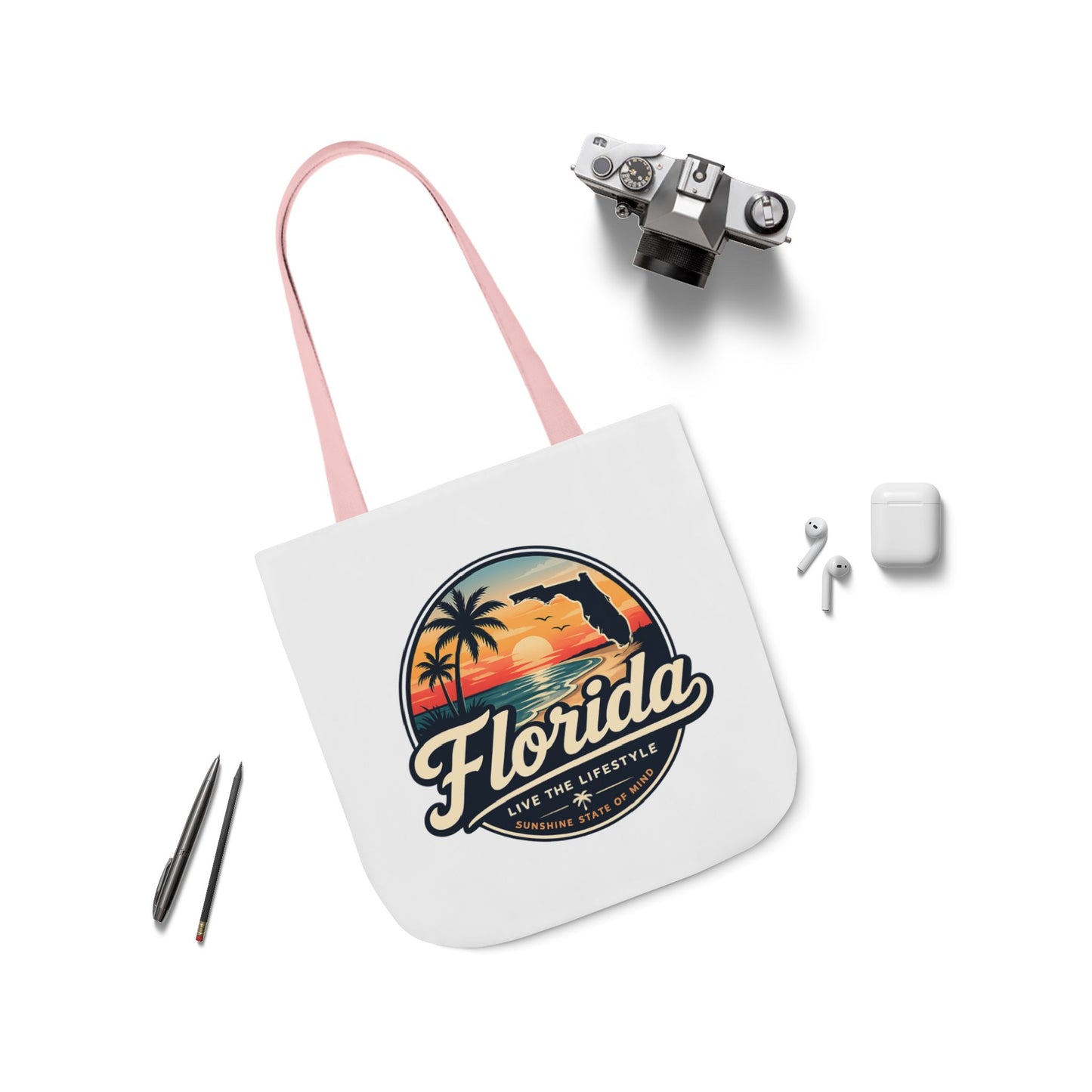 Florida Sunset Canvas Tote Bag — Retro Palm Beach Design
