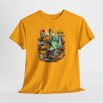 New York City Icons T-Shirt — Statue of Liberty, Taxi & I  NY Collage Tee