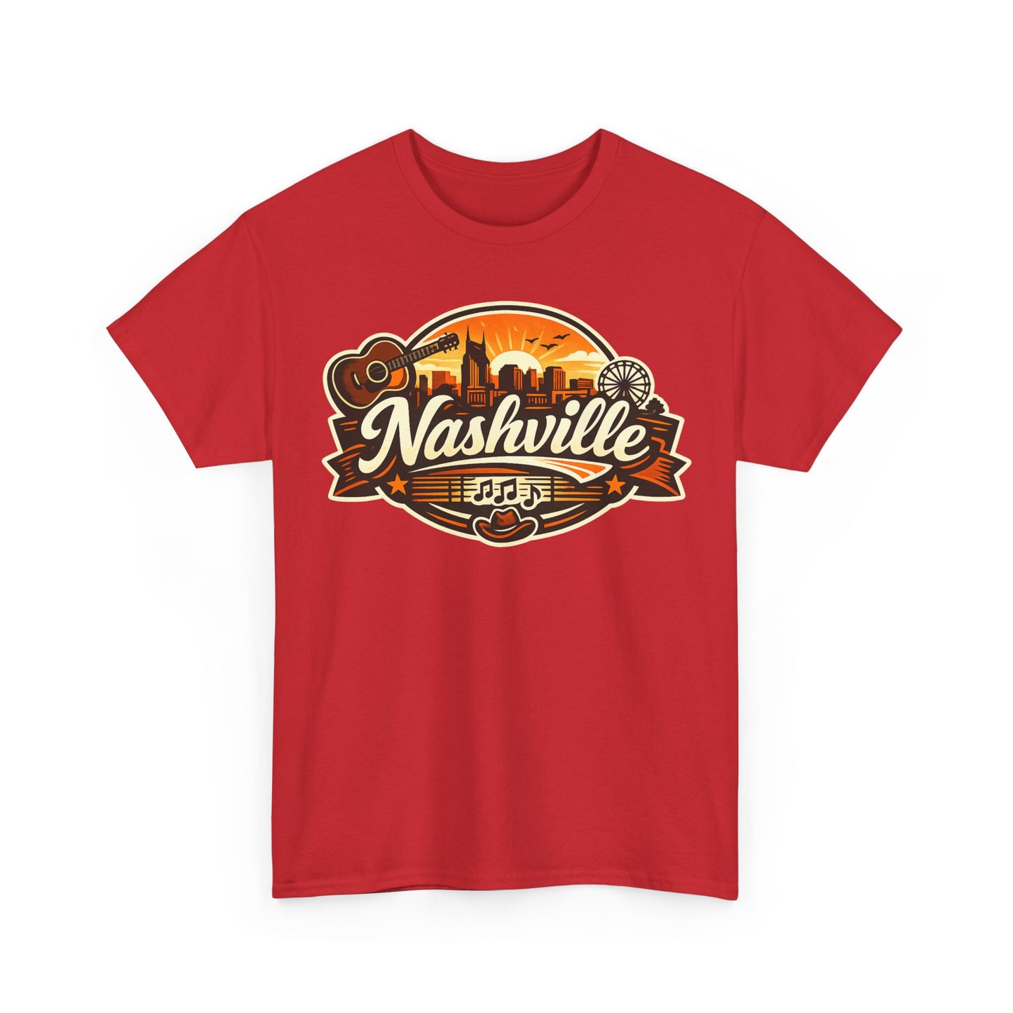 Nashville Skyline Guitar Tee – Retro Music City Souvenir Shirt