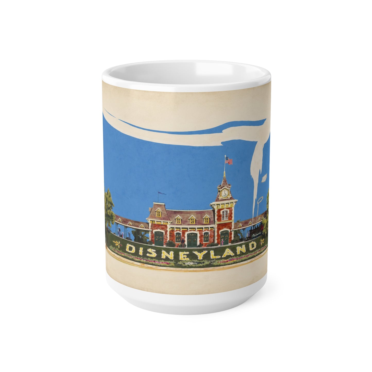 Disneyland Vintage Entrance Ceramic Coffee Mug — Retro Theme Park Travel Poster Design (11oz, 15oz)