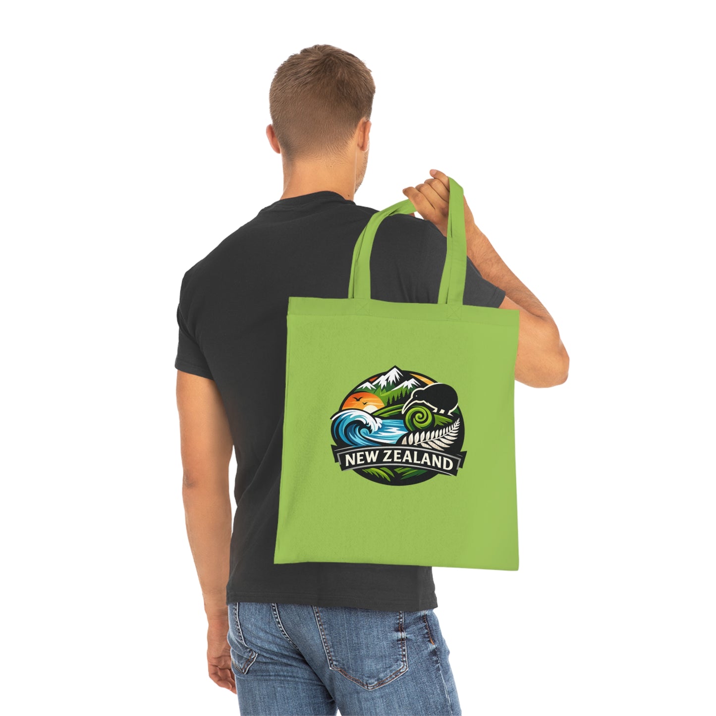 New Zealand Scenic Tote Bag — Kiwi, Fern & Mountain Cotton Shopper