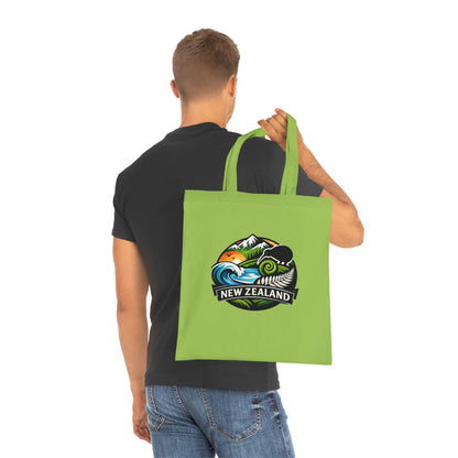 New Zealand Scenic Tote Bag — Kiwi, Fern & Mountain Cotton Shopper